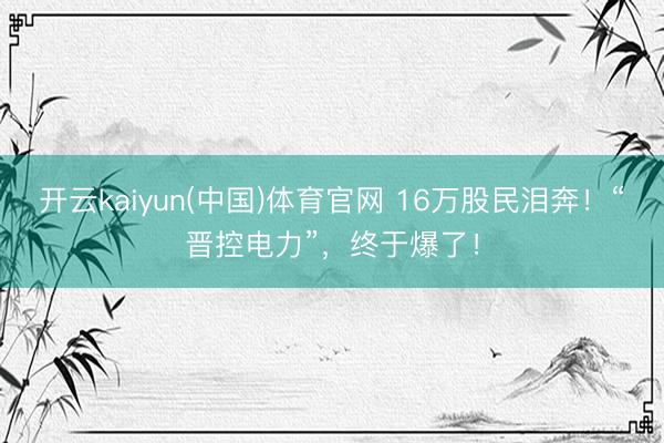 开云kaiyun(中国)体育官网 16万股民泪奔!“晋控电力”,终于爆了!