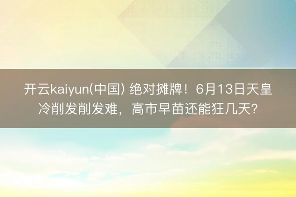 开云kaiyun(中国) 绝对摊牌!6月13日天皇冷削发削发难,高市早苗还能狂几天?